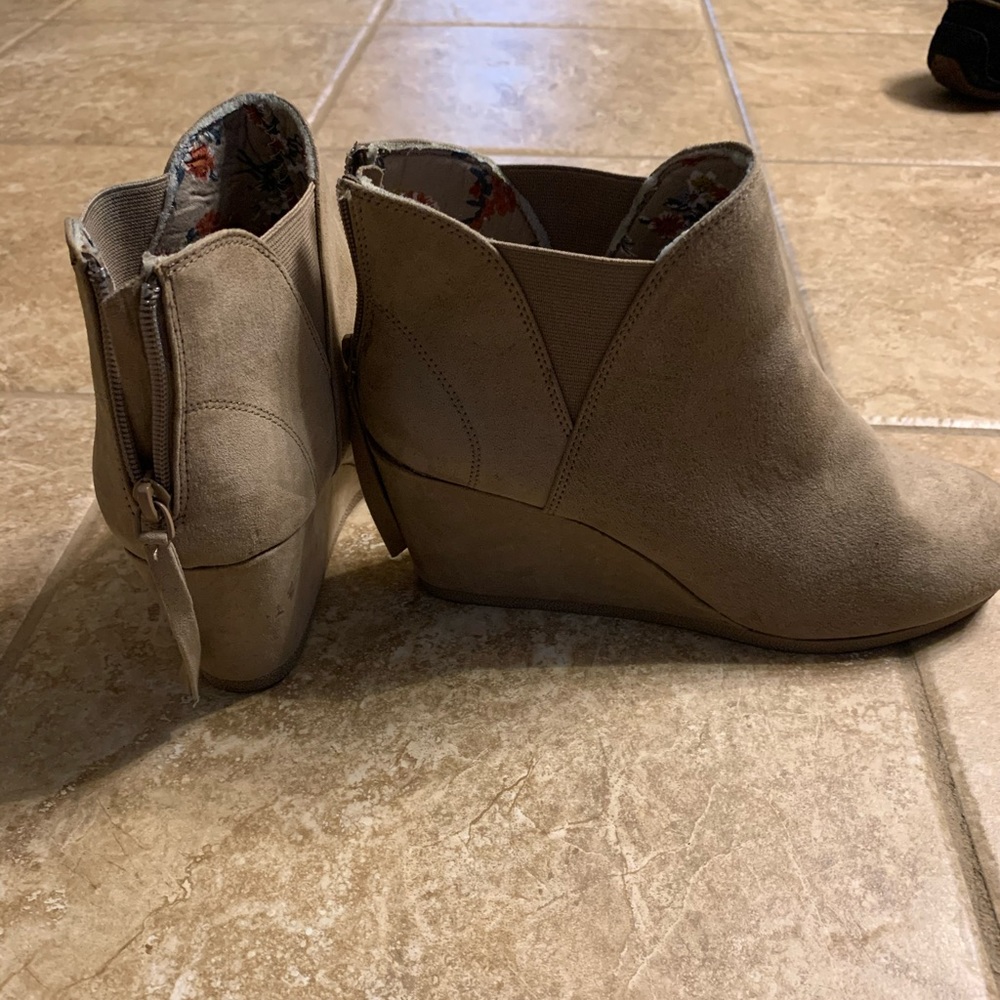 Taupe wedge ankle booties